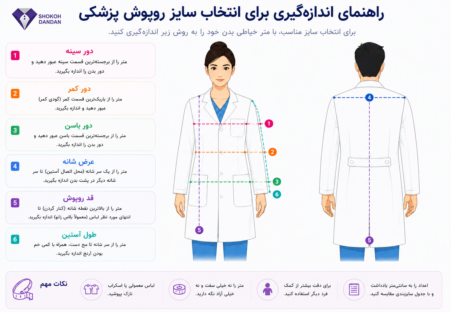 چگونه سایز روپوش پزشکی خود را اندازه بگیریم؟