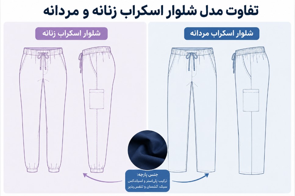 تفاوت مدل شلوار اسکراب زنانه مردانه